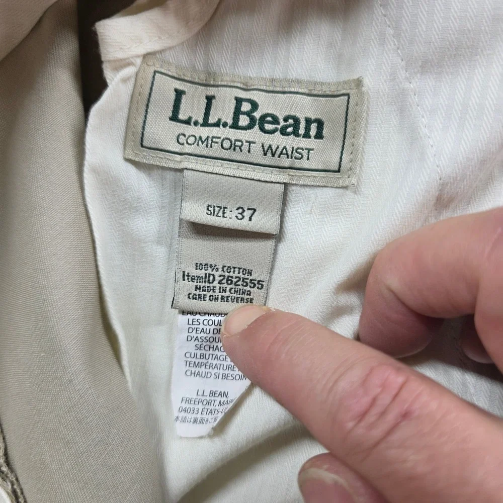 LL Bean Chino Pants Men 37 Khaki Comfort Waist Flat Front Cotton 262555 Lot of 2